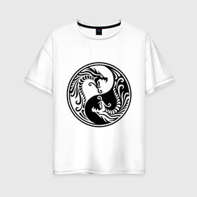 Женская футболка хлопок Oversize с принтом Два дракона Инь Янь в Курске, 100% хлопок | свободный крой, круглый ворот, спущенный рукав, длина до линии бедер
 | дракон | инь | ян