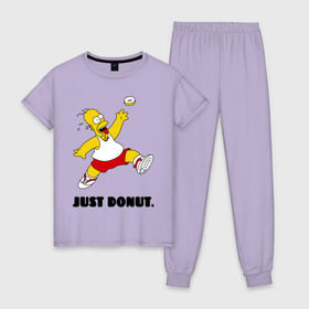 Женская пижама хлопок с принтом Гомер Симпсон - Только пончик в Курске, 100% хлопок | брюки и футболка прямого кроя, без карманов, на брюках мягкая резинка на поясе и по низу штанин | гомер
