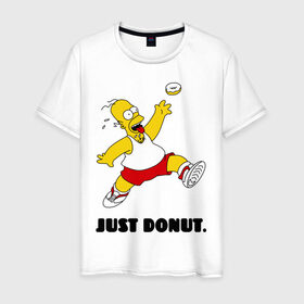 Мужская футболка хлопок с принтом Гомер Симпсон - Только пончик в Курске, 100% хлопок | прямой крой, круглый вырез горловины, длина до линии бедер, слегка спущенное плечо. | Тематика изображения на принте: гомер
