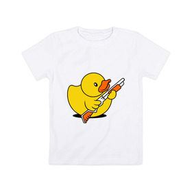 Детская футболка хлопок с принтом Утенок с ружъем в Курске, 100% хлопок | круглый вырез горловины, полуприлегающий силуэт, длина до линии бедер | обрез | ружье | утенок | утка | уточка
