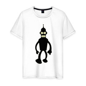 Мужская футболка хлопок с принтом Бендер. в Курске, 100% хлопок | прямой крой, круглый вырез горловины, длина до линии бедер, слегка спущенное плечо. | 