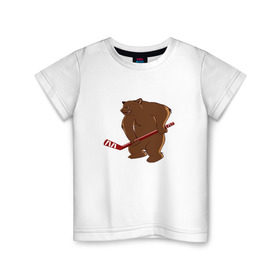 Детская футболка хлопок с принтом медведь-спортсмен в Курске, 100% хлопок | круглый вырез горловины, полуприлегающий силуэт, длина до линии бедер | 