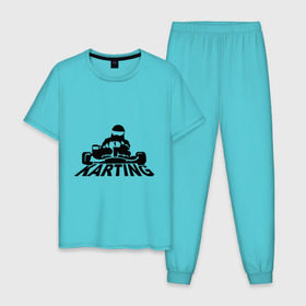 Мужская пижама хлопок с принтом Картинг в Курске, 100% хлопок | брюки и футболка прямого кроя, без карманов, на брюках мягкая резинка на поясе и по низу штанин
 | дрифт