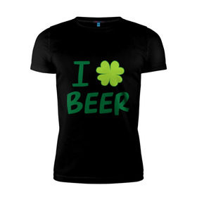 Мужская футболка премиум с принтом Love beer в Курске, 92% хлопок, 8% лайкра | приталенный силуэт, круглый вырез ворота, длина до линии бедра, короткий рукав | Тематика изображения на принте: beer | love | ирландия | клевер | патрик | праздник | святой