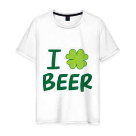 Мужская футболка хлопок с принтом Love beer в Курске, 100% хлопок | прямой крой, круглый вырез горловины, длина до линии бедер, слегка спущенное плечо. | Тематика изображения на принте: beer | love | ирландия | клевер | патрик | праздник | святой