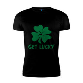 Мужская футболка премиум с принтом Get lucky в Курске, 92% хлопок, 8% лайкра | приталенный силуэт, круглый вырез ворота, длина до линии бедра, короткий рукав | get lucky | ирландия | клевер | патрик | святой
