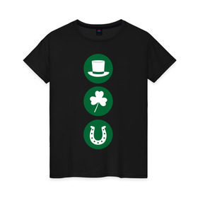 Женская футболка хлопок с принтом День святого Патрика в Курске, 100% хлопок | прямой крой, круглый вырез горловины, длина до линии бедер, слегка спущенное плечо | ирландия | клевер | патрик | подкова | святой | шляпа