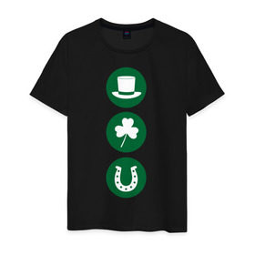 Мужская футболка хлопок с принтом День святого Патрика в Курске, 100% хлопок | прямой крой, круглый вырез горловины, длина до линии бедер, слегка спущенное плечо. | ирландия | клевер | патрик | подкова | святой | шляпа