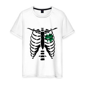 Мужская футболка хлопок с принтом Скелет и клевер в Курске, 100% хлопок | прямой крой, круглый вырез горловины, длина до линии бедер, слегка спущенное плечо. | скелет