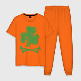 Мужская пижама хлопок с принтом Клевер в Курске, 100% хлопок | брюки и футболка прямого кроя, без карманов, на брюках мягкая резинка на поясе и по низу штанин
 | st. patrick day | горшок золота | день святого патрика | зеленый | ирландия | клевер | лепрекон | праздники | радуга | трилистник