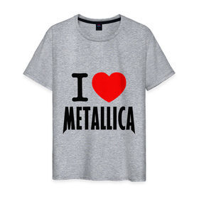 Мужская футболка хлопок с принтом I love Metallica в Курске, 100% хлопок | прямой крой, круглый вырез горловины, длина до линии бедер, слегка спущенное плечо. | Тематика изображения на принте: металлика