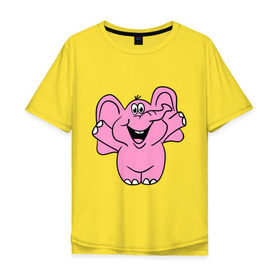Мужская футболка хлопок Oversize с принтом Розовый слон в Курске, 100% хлопок | свободный крой, круглый ворот, “спинка” длиннее передней части | слон