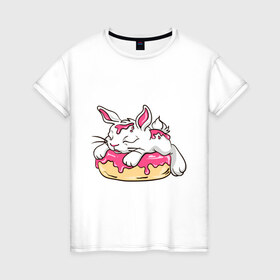 Женская футболка хлопок с принтом Зайка в Курске, 100% хлопок | прямой крой, круглый вырез горловины, длина до линии бедер, слегка спущенное плечо | бублик | зайка | заяц | кролик | милаха | пончик