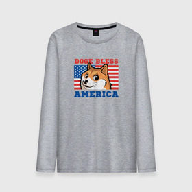 Мужской лонгслив хлопок с принтом Doge bless America в Курске, 100% хлопок |  | dog | mem | америка | лайка | собака | сша