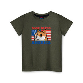 Детская футболка хлопок с принтом Doge bless America в Курске, 100% хлопок | круглый вырез горловины, полуприлегающий силуэт, длина до линии бедер | dog | mem | америка | лайка | собака | сша