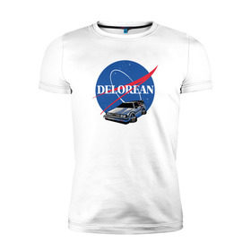 Мужская футболка премиум с принтом Delorean space в Курске, 92% хлопок, 8% лайкра | приталенный силуэт, круглый вырез ворота, длина до линии бедра, короткий рукав | delorean | космос | наса