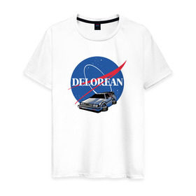 Мужская футболка хлопок с принтом Delorean space в Курске, 100% хлопок | прямой крой, круглый вырез горловины, длина до линии бедер, слегка спущенное плечо. | delorean | космос | наса