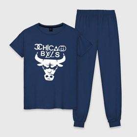 Женская пижама хлопок с принтом Chicago Bulls fun logo в Курске, 100% хлопок | брюки и футболка прямого кроя, без карманов, на брюках мягкая резинка на поясе и по низу штанин | chicago bulls | антибрэнд