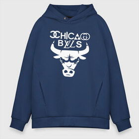 Мужское худи Oversize хлопок с принтом Chicago Bulls fun logo в Курске, френч-терри — 70% хлопок, 30% полиэстер. Мягкий теплый начес внутри —100% хлопок | боковые карманы, эластичные манжеты и нижняя кромка, капюшон на магнитной кнопке | chicago bulls | антибрэнд
