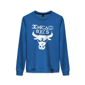 Женский свитшот хлопок с принтом Chicago Bulls fun logo в Курске, 100% хлопок | прямой крой, круглый вырез, на манжетах и по низу широкая трикотажная резинка  | chicago bulls | антибрэнд