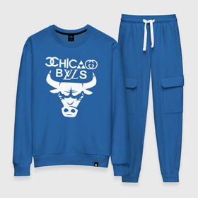 Женский костюм хлопок с принтом Chicago Bulls fun logo в Курске, 100% хлопок | на свитшоте круглая горловина, мягкая резинка по низу. Брюки заужены к низу, на них два вида карманов: два 