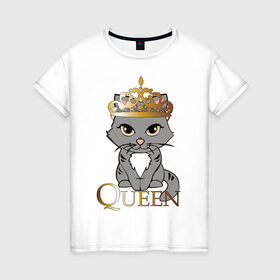 Женская футболка хлопок с принтом Парная футболка королева кошка в Курске, 100% хлопок | прямой крой, круглый вырез горловины, длина до линии бедер, слегка спущенное плечо | cat | королева | корона | кошка