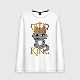 Мужской лонгслив хлопок с принтом король кот в Курске, 100% хлопок |  | cat | king | король | корона | кот