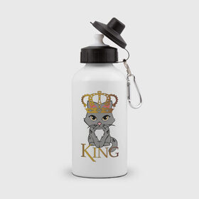 Бутылка спортивная с принтом король кот в Курске, металл | емкость — 500 мл, в комплекте две пластиковые крышки и карабин для крепления | Тематика изображения на принте: cat | king | король | корона | кот