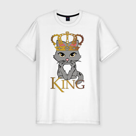 Мужская футболка премиум с принтом король кот в Курске, 92% хлопок, 8% лайкра | приталенный силуэт, круглый вырез ворота, длина до линии бедра, короткий рукав | cat | king | король | корона | кот