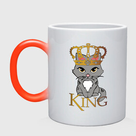 Кружка хамелеон с принтом король кот в Курске, керамика | меняет цвет при нагревании, емкость 330 мл | cat | king | король | корона | кот