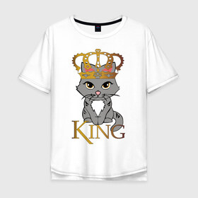 Мужская футболка хлопок Oversize с принтом король кот в Курске, 100% хлопок | свободный крой, круглый ворот, “спинка” длиннее передней части | cat | king | король | корона | кот