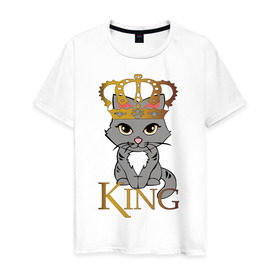 Мужская футболка хлопок с принтом король кот в Курске, 100% хлопок | прямой крой, круглый вырез горловины, длина до линии бедер, слегка спущенное плечо. | cat | king | король | корона | кот