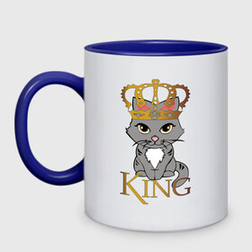 Кружка двухцветная с принтом король кот в Курске, керамика | объем — 330 мл, диаметр — 80 мм. Цветная ручка и кайма сверху, в некоторых цветах — вся внутренняя часть | cat | king | король | корона | кот