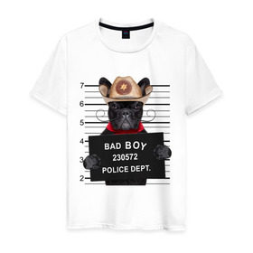 Мужская футболка хлопок с принтом Bad boy в Курске, 100% хлопок | прямой крой, круглый вырез горловины, длина до линии бедер, слегка спущенное плечо. | Тематика изображения на принте: bad | dog | собака