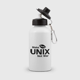 Бутылка спортивная с принтом Make unix, not war в Курске, металл | емкость — 500 мл, в комплекте две пластиковые крышки и карабин для крепления | make | unix | юникс