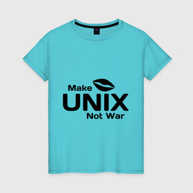 Женская футболка хлопок с принтом Make unix, not war в Курске, 100% хлопок | прямой крой, круглый вырез горловины, длина до линии бедер, слегка спущенное плечо | make | unix | юникс