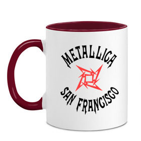 Кружка двухцветная с принтом Metallica (San Francisco) в Курске, керамика | объем — 330 мл, диаметр — 80 мм. Цветная ручка и кайма сверху, в некоторых цветах — вся внутренняя часть | metallica | san francisco