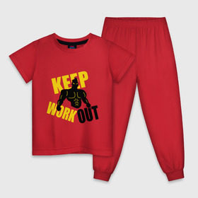 Детская пижама хлопок с принтом Keep workout (тренируйся) в Курске, 100% хлопок |  брюки и футболка прямого кроя, без карманов, на брюках мягкая резинка на поясе и по низу штанин
 | Тематика изображения на принте: keep | out | work | тренируйся
