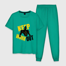 Мужская пижама хлопок с принтом Keep workout (тренируйся) в Курске, 100% хлопок | брюки и футболка прямого кроя, без карманов, на брюках мягкая резинка на поясе и по низу штанин
 | keep | out | work | тренируйся