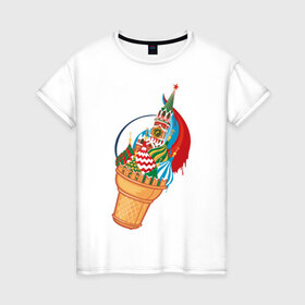 Женская футболка хлопок с принтом Кремль в Курске, 100% хлопок | прямой крой, круглый вырез горловины, длина до линии бедер, слегка спущенное плечо | кремль | мороженое | москва | собор