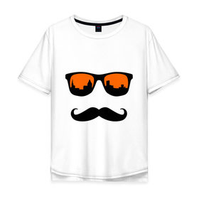 Мужская футболка хлопок Oversize с принтом Люблю свой город в Курске, 100% хлопок | свободный крой, круглый ворот, “спинка” длиннее передней части | город | очки | усы | хипстер