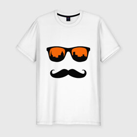 Мужская футболка премиум с принтом Люблю свой город в Курске, 92% хлопок, 8% лайкра | приталенный силуэт, круглый вырез ворота, длина до линии бедра, короткий рукав | город | очки | усы | хипстер