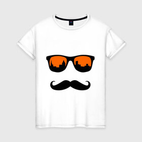 Женская футболка хлопок с принтом Люблю свой город в Курске, 100% хлопок | прямой крой, круглый вырез горловины, длина до линии бедер, слегка спущенное плечо | город | очки | усы | хипстер