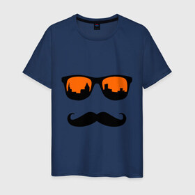 Мужская футболка хлопок с принтом Люблю свой город в Курске, 100% хлопок | прямой крой, круглый вырез горловины, длина до линии бедер, слегка спущенное плечо. | город | очки | усы | хипстер