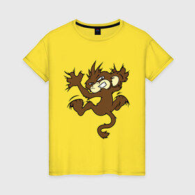Женская футболка хлопок с принтом Злая обезьяна на футболке в Курске, 100% хлопок | прямой крой, круглый вырез горловины, длина до линии бедер, слегка спущенное плечо | злая | мартышка | обезьяна