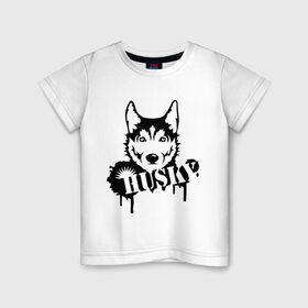 Детская футболка хлопок с принтом Хаски (Husky) в Курске, 100% хлопок | круглый вырез горловины, полуприлегающий силуэт, длина до линии бедер | husky | собака | хаски