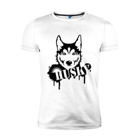 Мужская футболка премиум с принтом Хаски (Husky) в Курске, 92% хлопок, 8% лайкра | приталенный силуэт, круглый вырез ворота, длина до линии бедра, короткий рукав | husky | собака | хаски