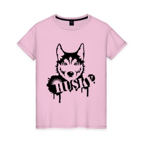 Женская футболка хлопок с принтом Хаски (Husky) в Курске, 100% хлопок | прямой крой, круглый вырез горловины, длина до линии бедер, слегка спущенное плечо | husky | собака | хаски