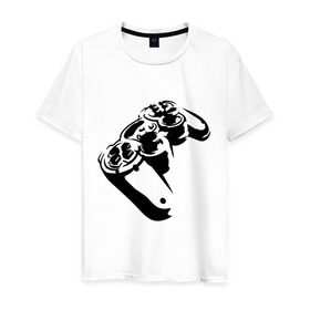 Мужская футболка хлопок с принтом Геймпад (Джойстик) в Курске, 100% хлопок | прямой крой, круглый вырез горловины, длина до линии бедер, слегка спущенное плечо. | джойстик