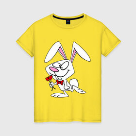 Женская футболка хлопок с принтом Влюбленные зайцы в Курске, 100% хлопок | прямой крой, круглый вырез горловины, длина до линии бедер, слегка спущенное плечо | влюбленный | заяц | любовь